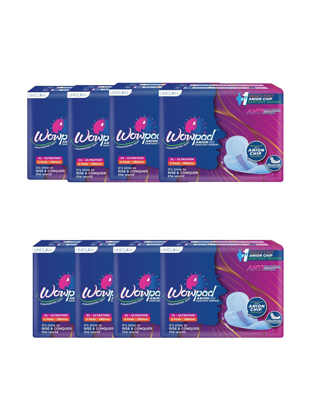 

Wowpad Set Of 8 Ultra Thin Anion Chip Sanitary Napkins - XL - 6 Pads Each, Navy blue