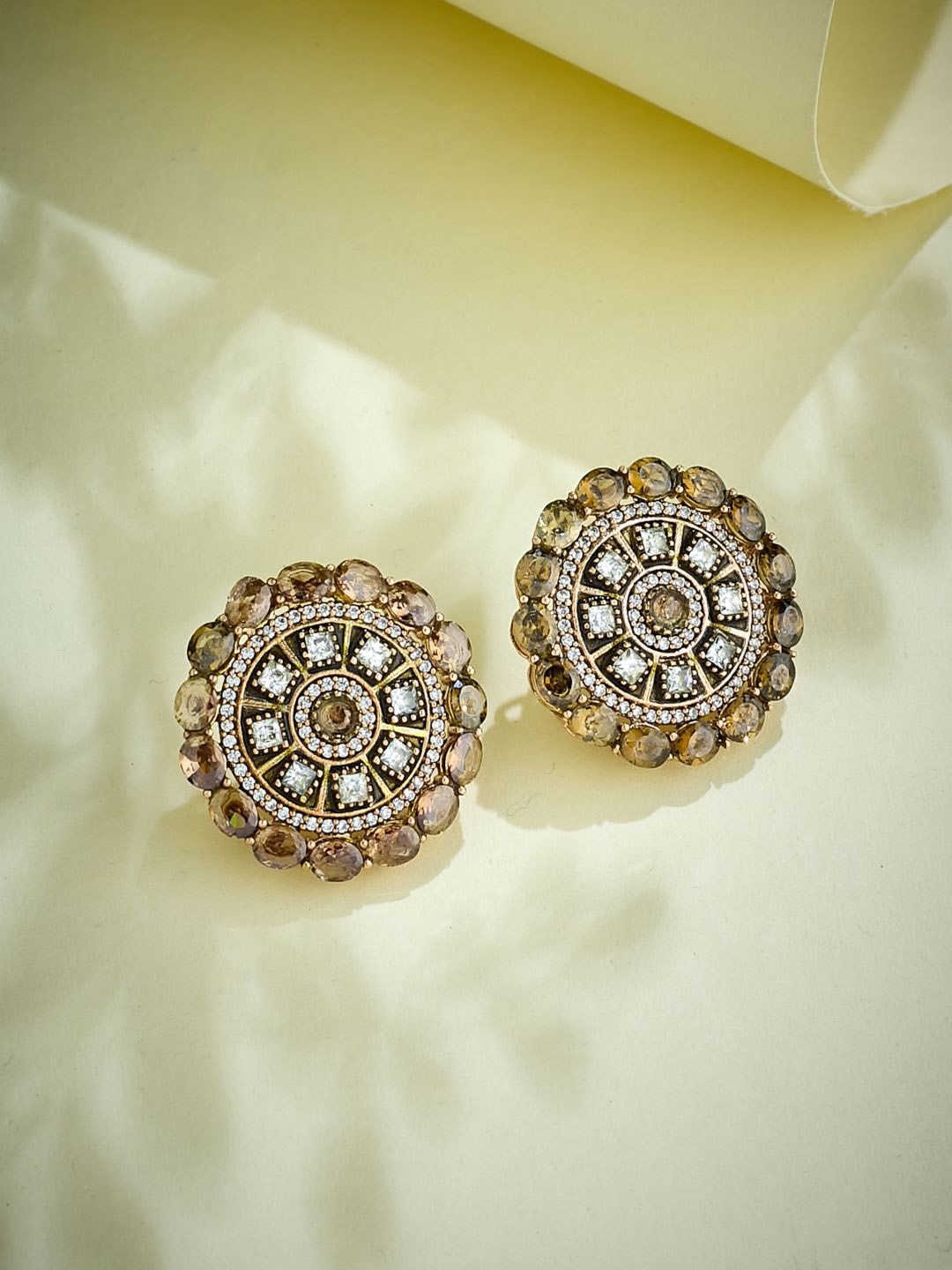 

Yinara Vintage-Inspired Gold-Plated Crystals Stone Studded Round Studs
