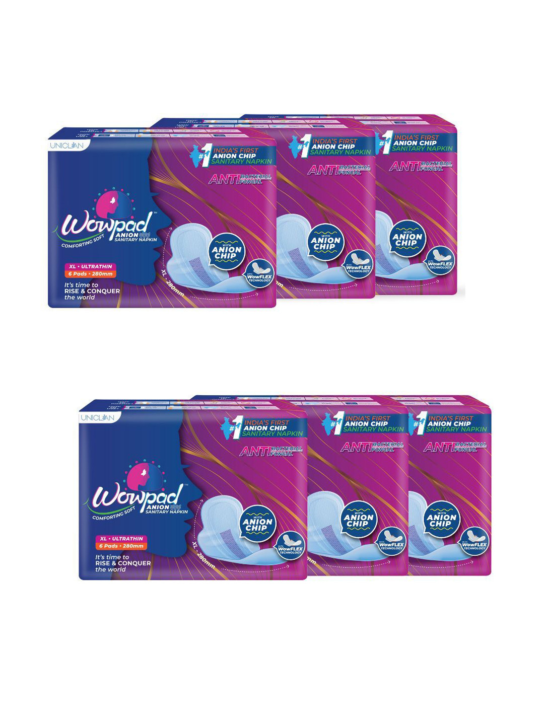 

Wowpad Set Of 6 Ultrathin Anion Chip Sanitary Napkin- 6 Pads Each, Navy blue