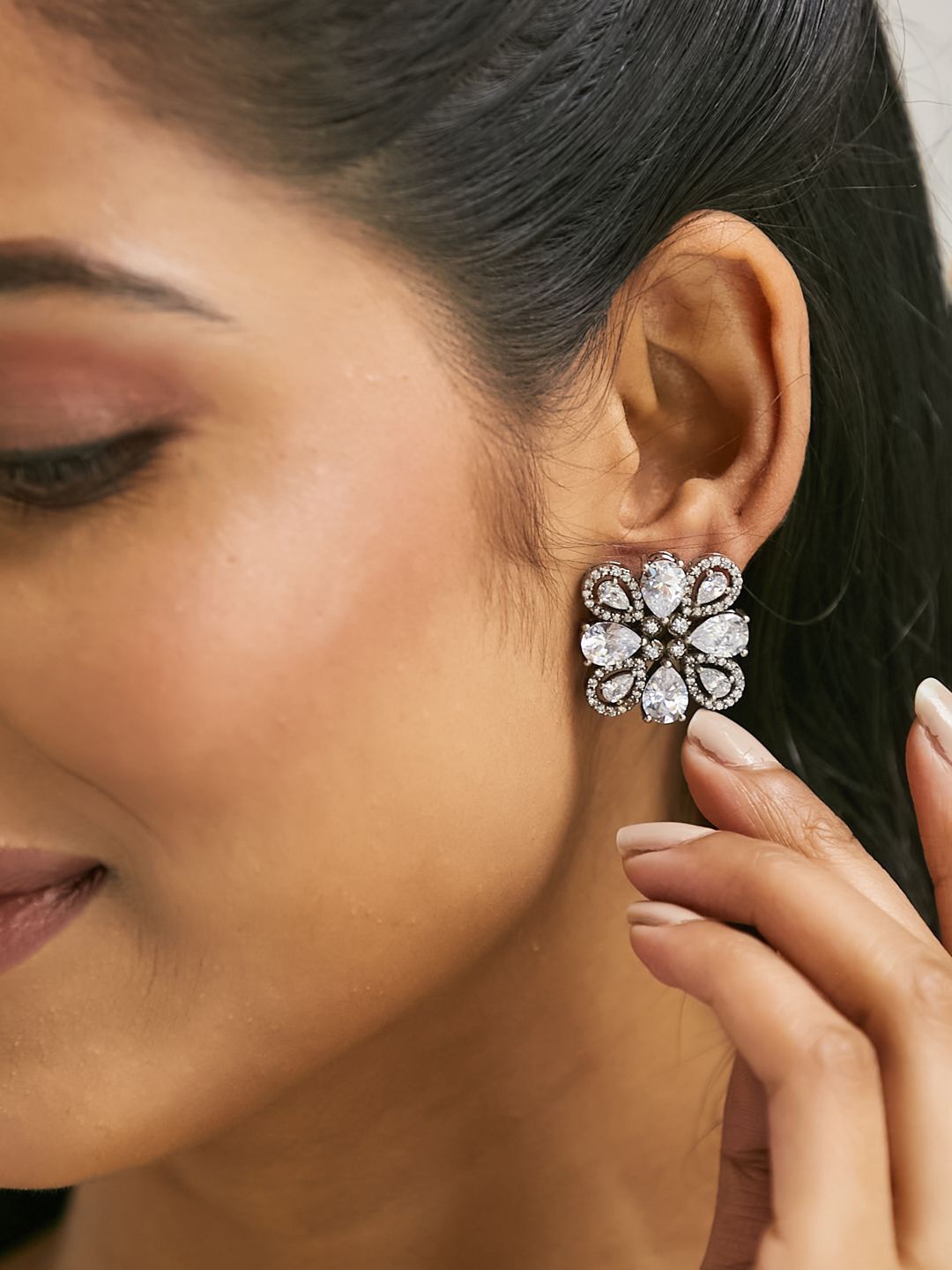 

Yinara Gold-Plated Crystal & Zircon Stone Studded Floral Studs