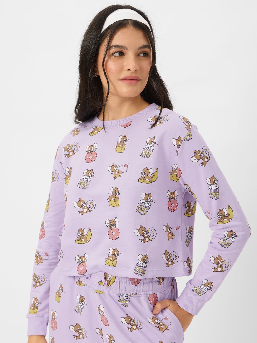The Souled Store Print Cotton Crop Top, Lavender