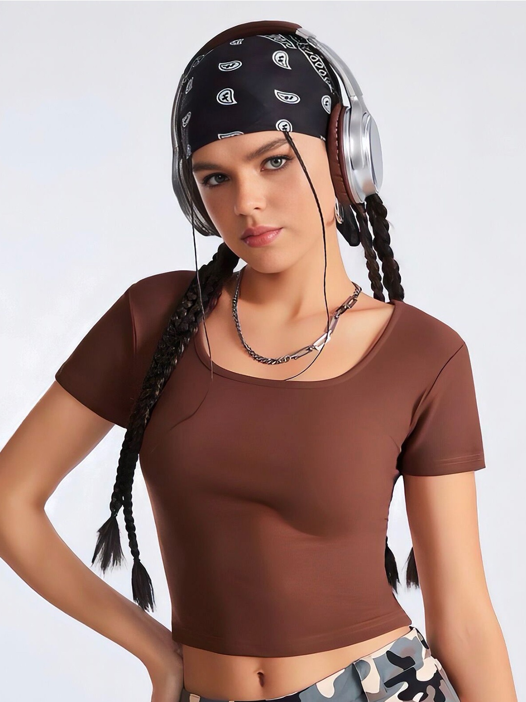 

sollobell Women Cotton Crop Top, Brown