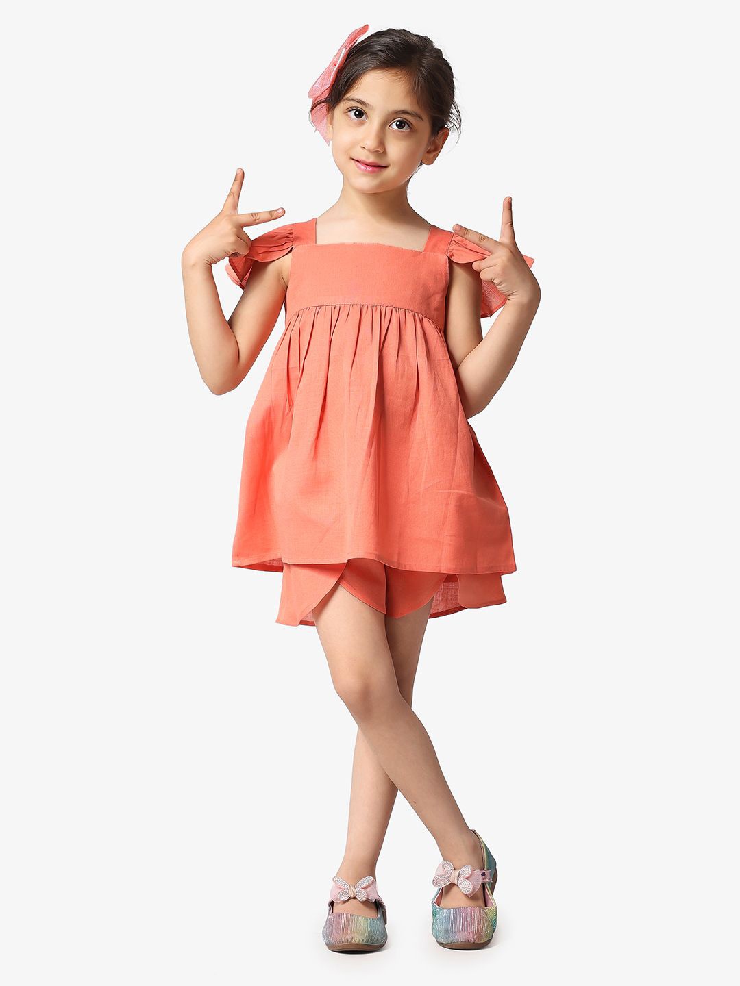 

Piccolo Piglet Girls Cotton Fit & Flare Dress, Orange