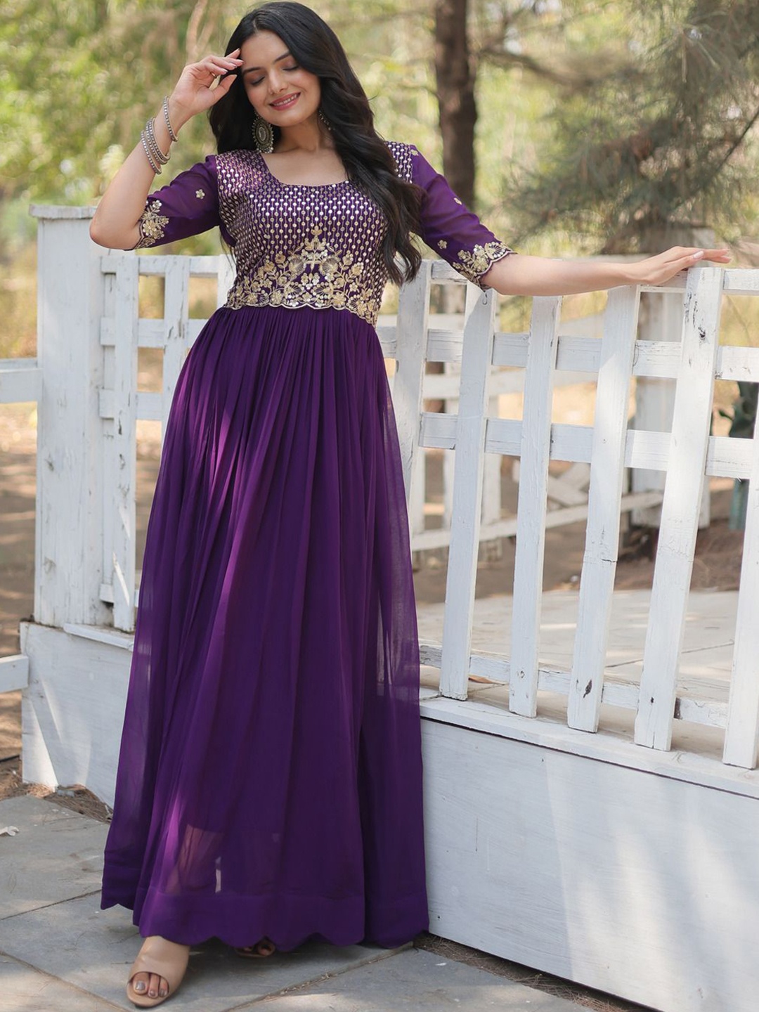 

YOYO Fashion Women Embroidered Fit & Flare Ethnic Dress, Purple
