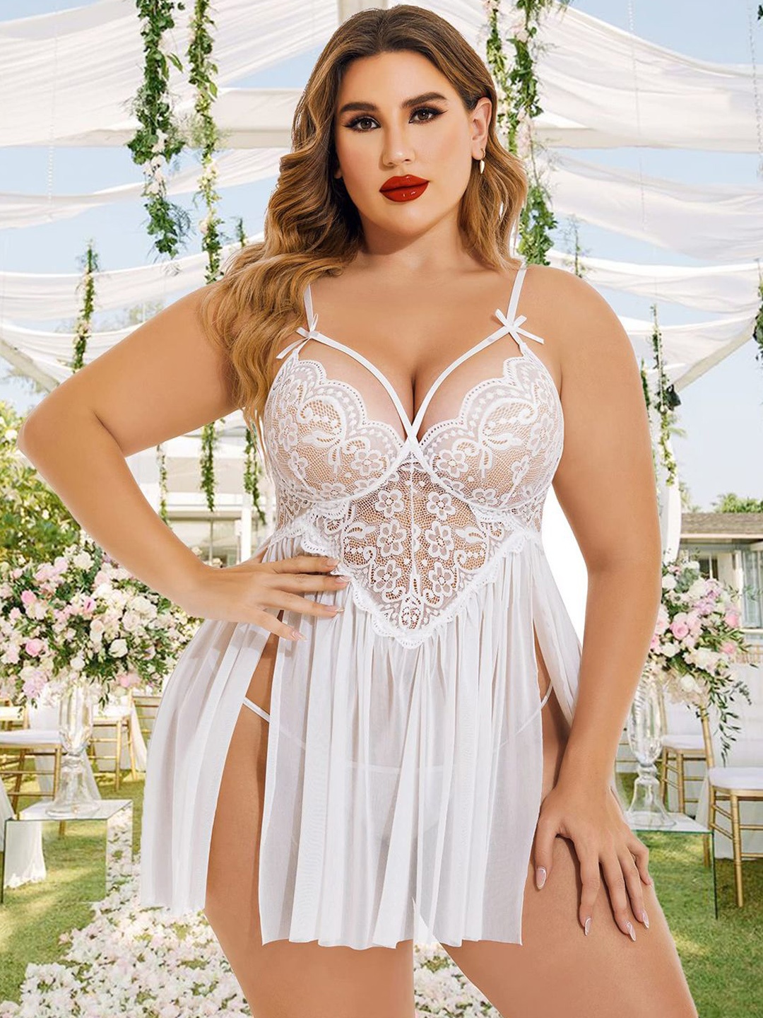 

Softwrap Women Plus Size Shoulder Straps Neck Baby Doll, White