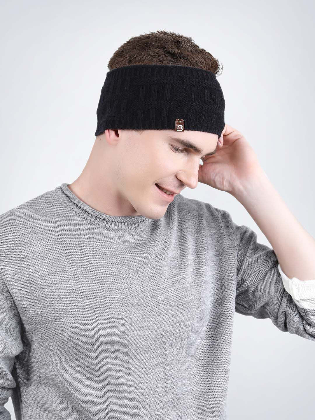 

Bharatasya Men Knitted Warm Headband, Black