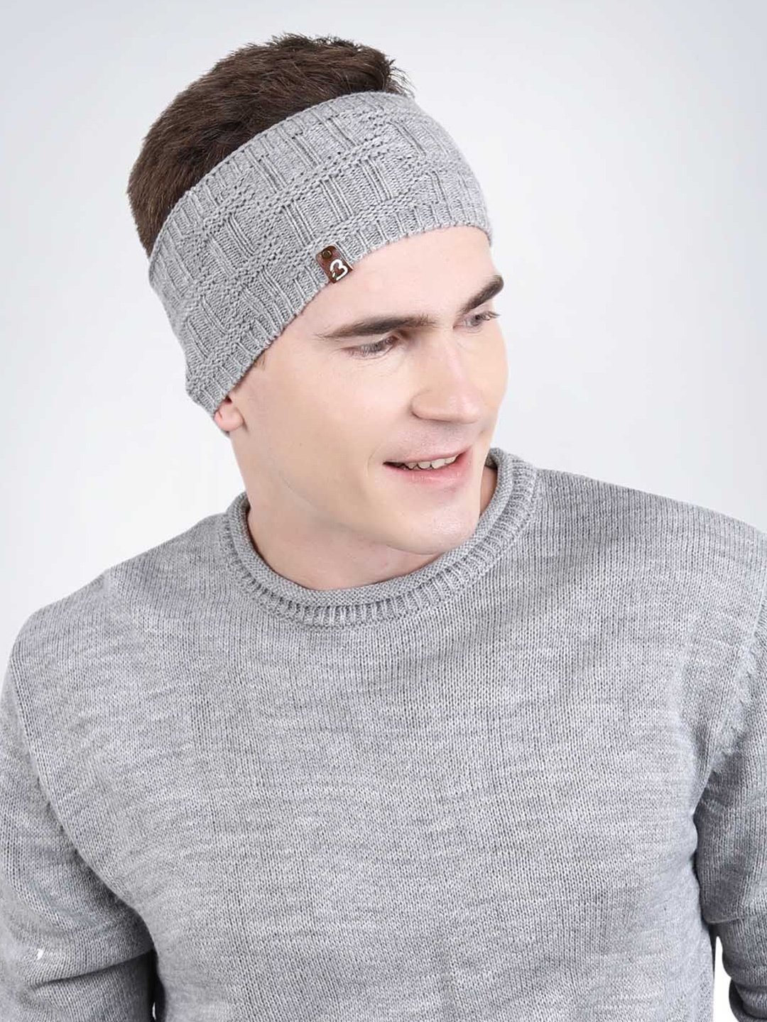 

Bharatasya Men Knitted Warm Chill Wrap Headband, Grey