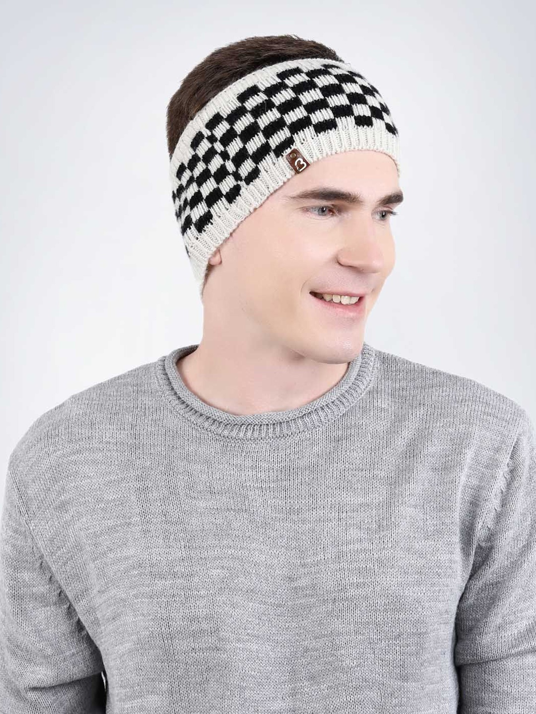 

Bharatasya Men Checked Knitted Warm Headband, Black