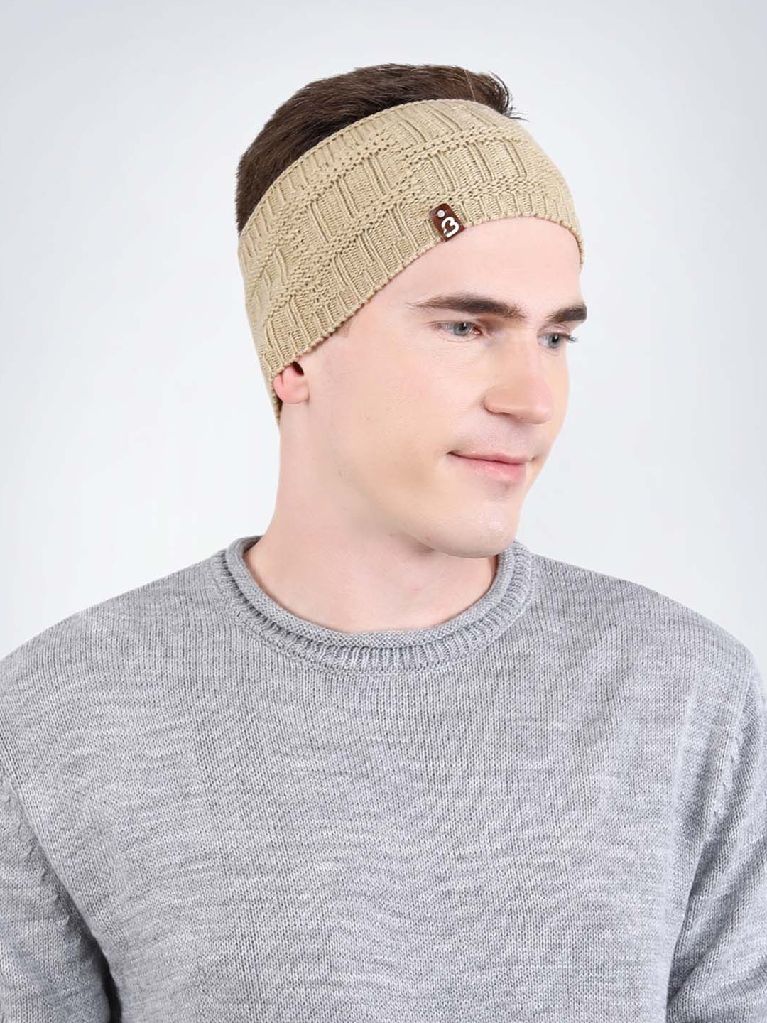 

Bharatasya Men Knitted Warm Headband, Beige