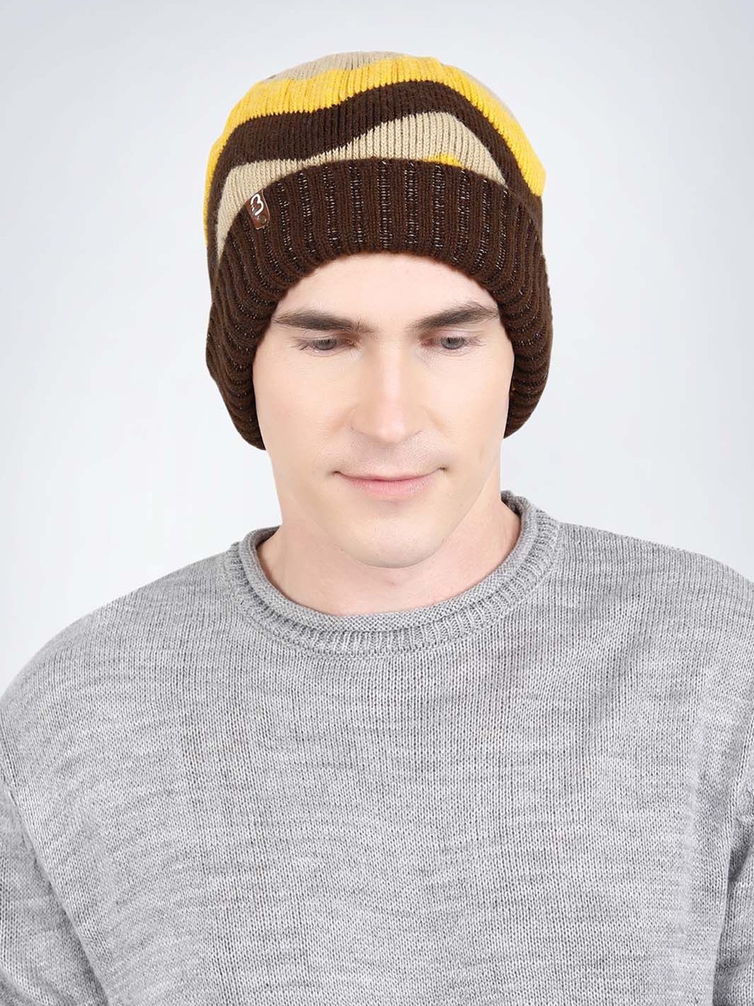 

Bharatasya Men Self Design Beanie, Brown