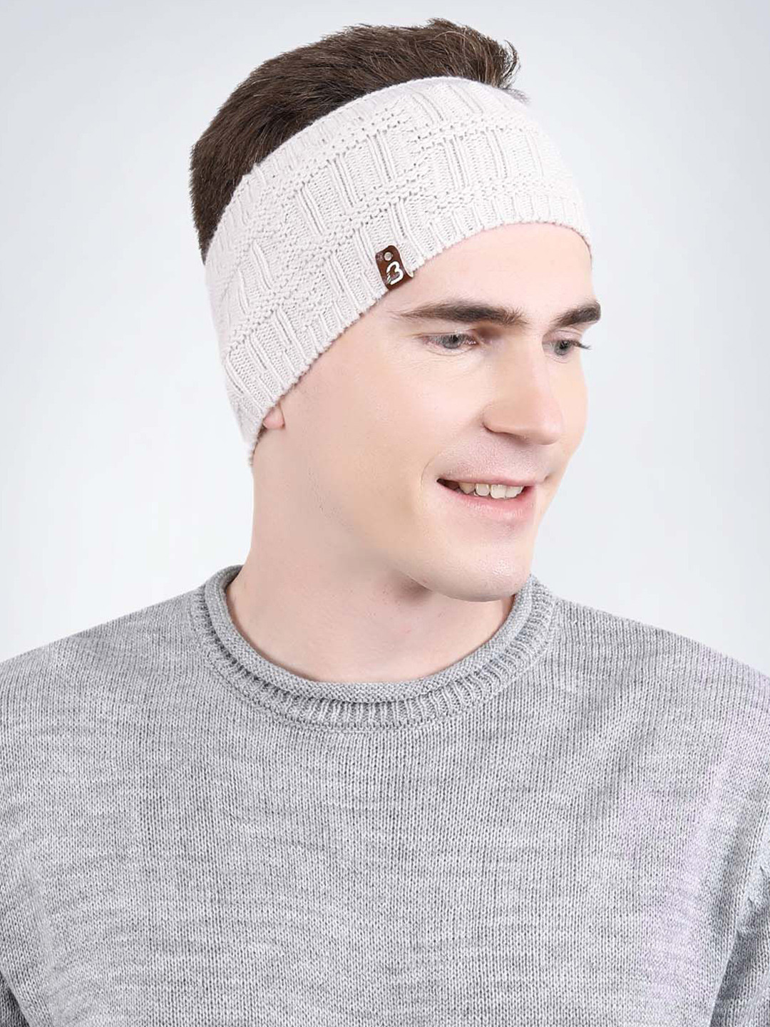 

Bharatasya Men Knitted Woolen Chill Wrap Headband, White