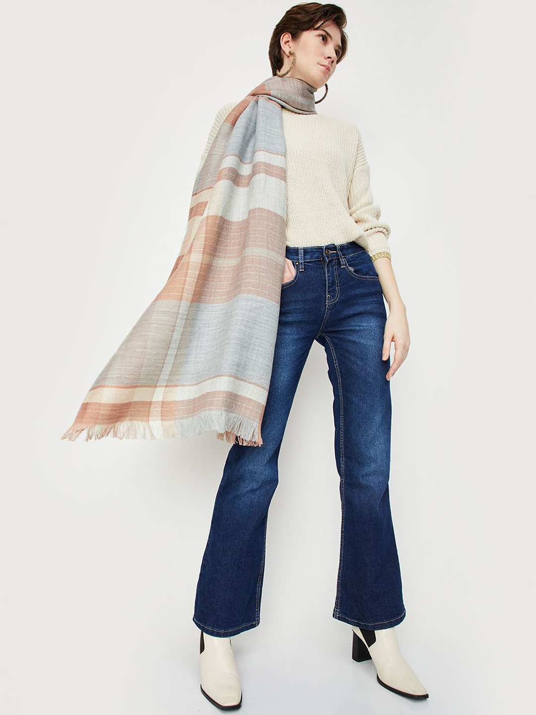 

max Women Striped Acrylic Mufflers, Orange