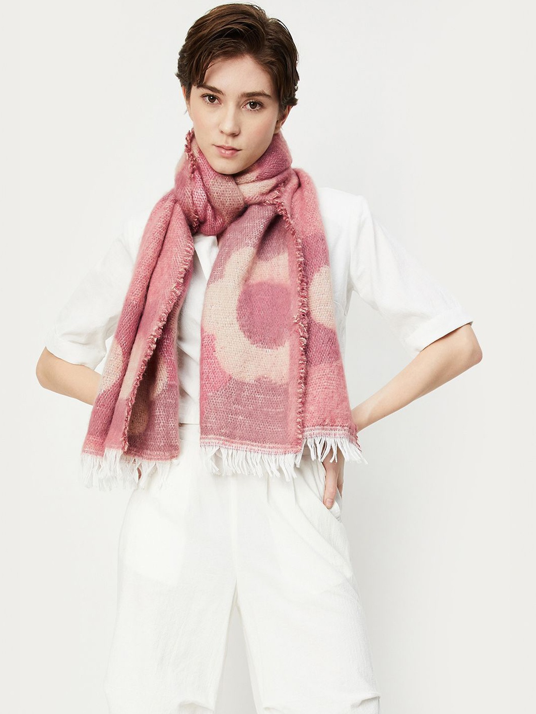 

max Women Self Design Acrylic Mufflers, Pink