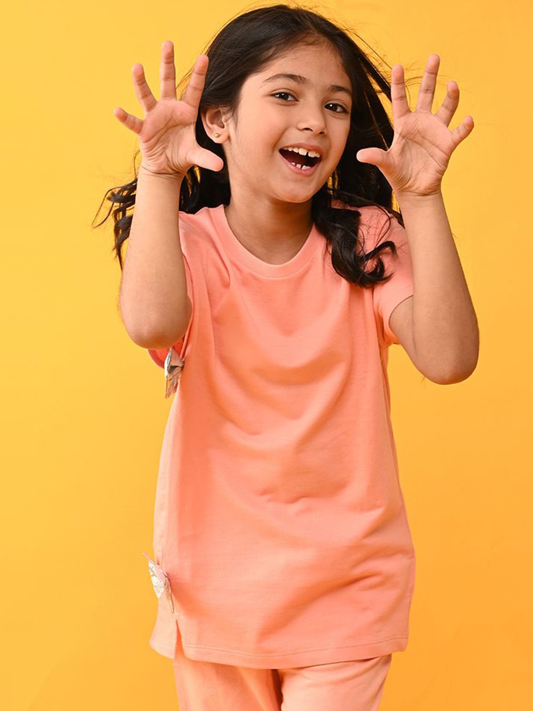 Anthrilo Girls Round Neck T-shirt, Peach
