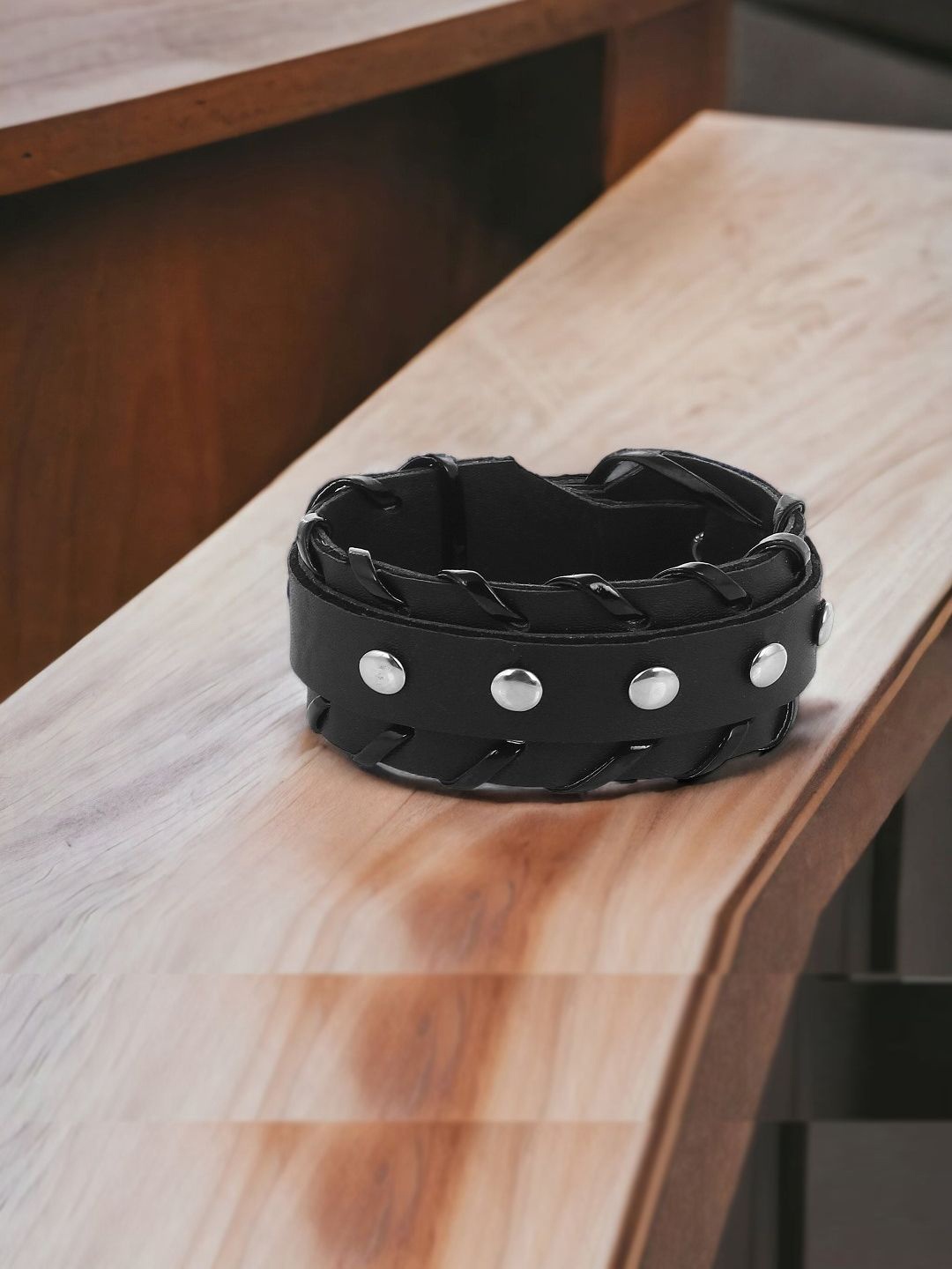 

The Roadster Lifestyle Co. Bold Men Leather Strap Wraparound Bracelet, Black