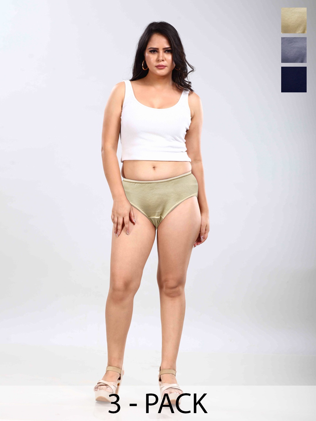 

BOLD & BAE Women Pack Of 3 Mid Rise Hipster Briefs BBTLPP006077879595, Blue