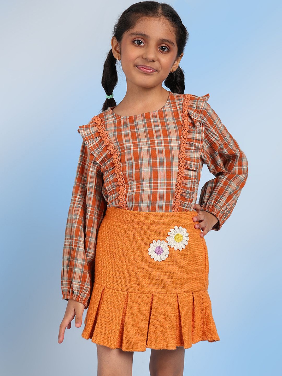 

BAESD Girls Pure Cotton Peplum Above Knee Skirt, Orange