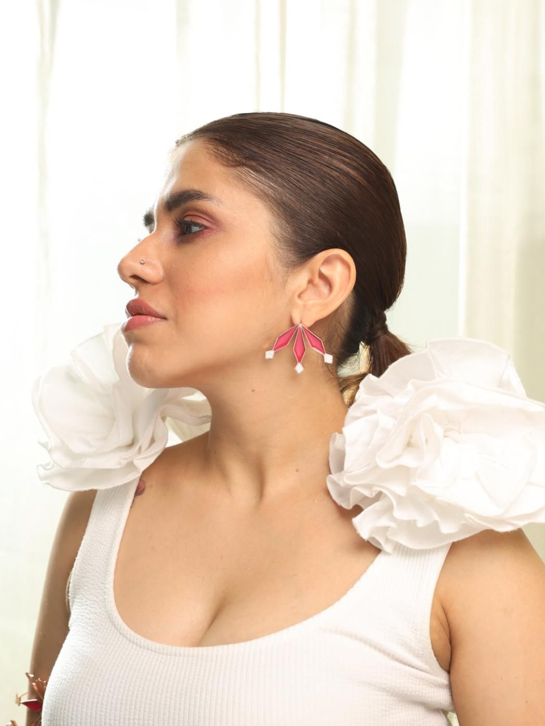 

Varnika Arora Gold-Plated Geometric Mother of Pearl Drop Earrings, Pink