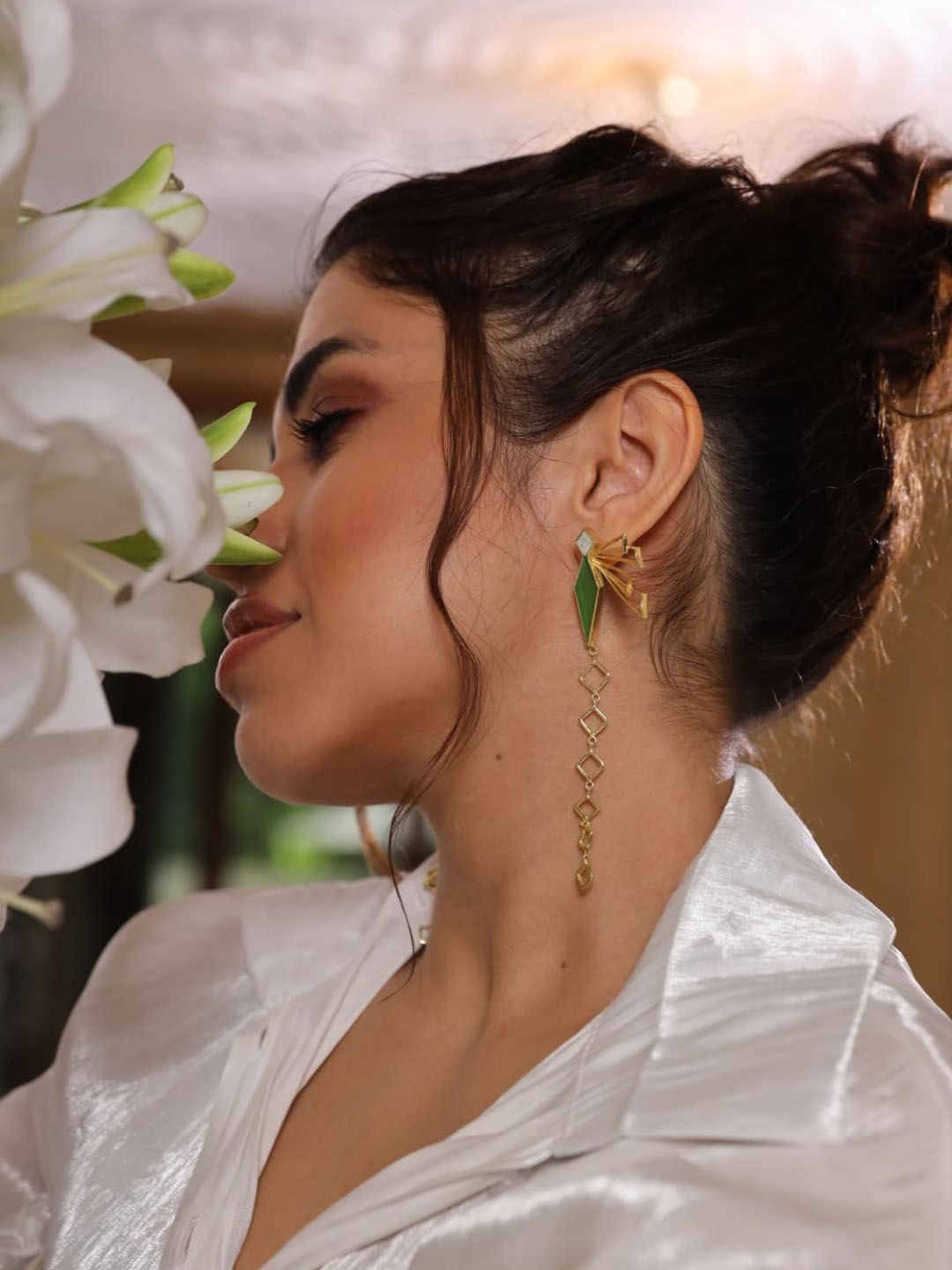 

Varnika Arora Gold-Plated Geometric Mother of Pearl Drop Earrings, Green