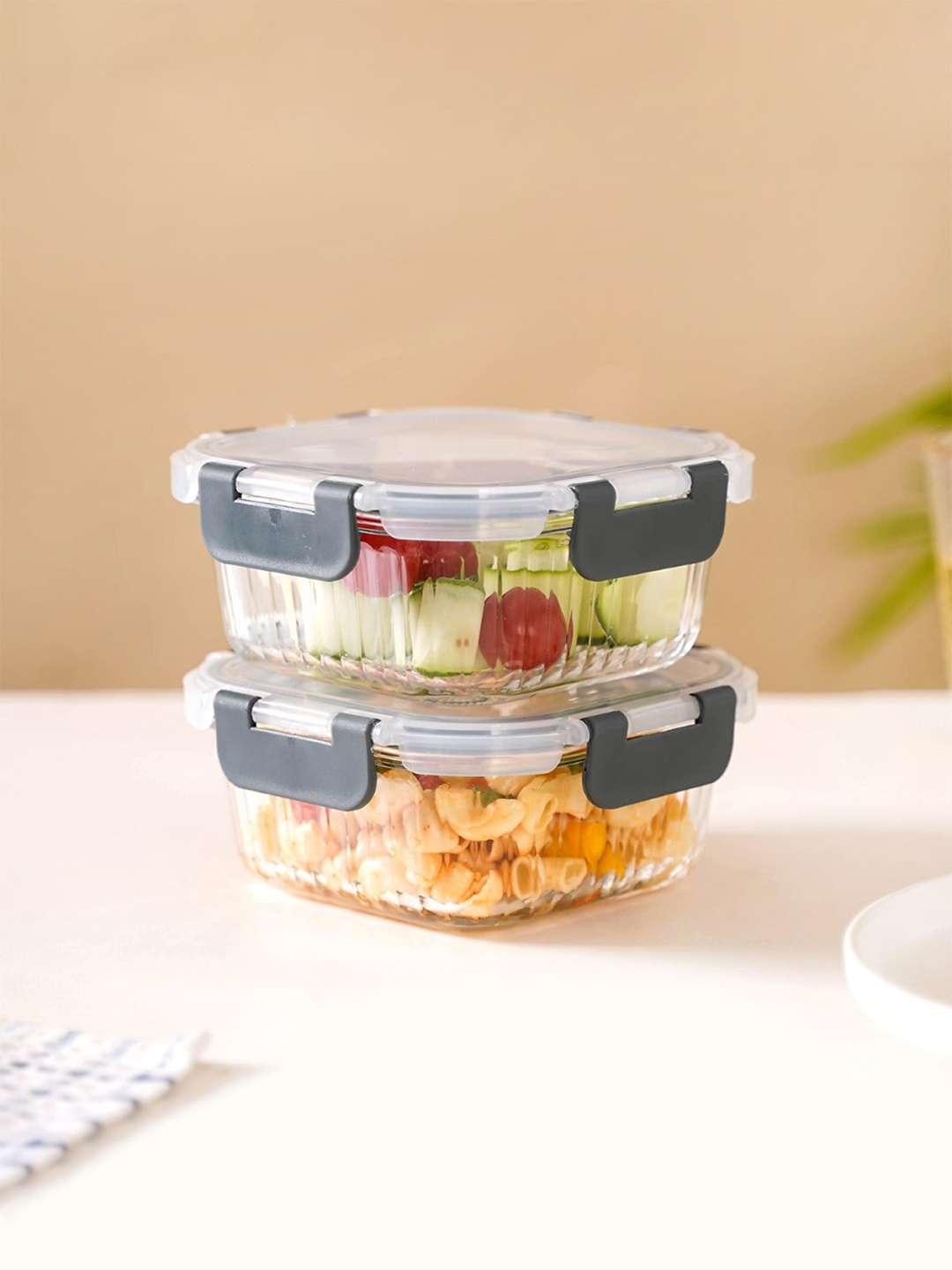 

Nestasia 2 Pcs Microwave Safe Glass Lunch Boxes 500ml, Transparent