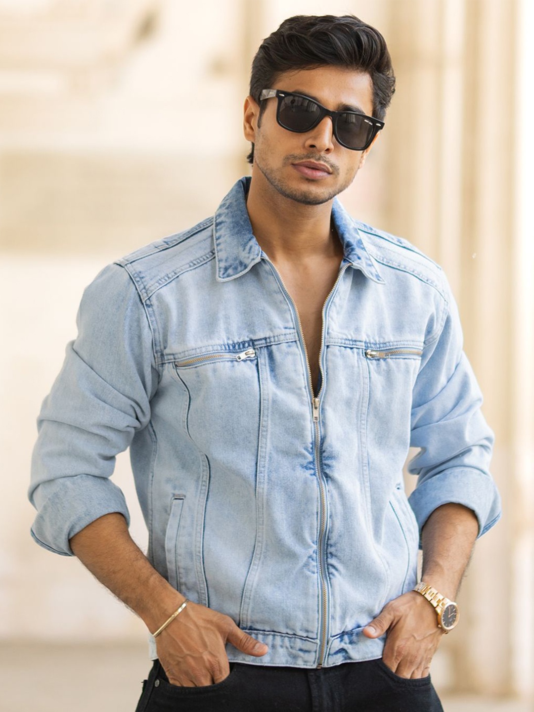 

Powerlook Men Washed Denim Jacket, Blue