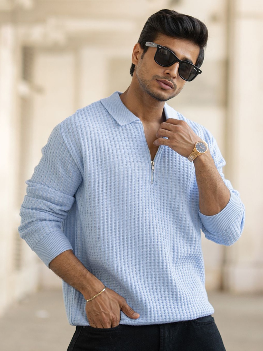 

Powerlook Men Self Design Long Sleeves Casual Sweatshirt, Blue
