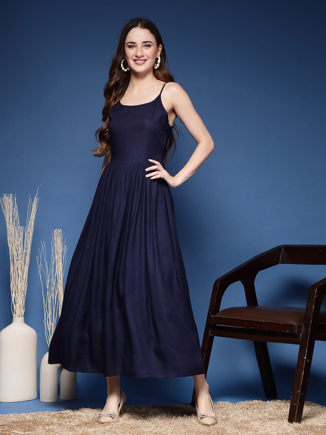 

GLAMALUE Women Shoulder Straps Maxi Dress, Blue