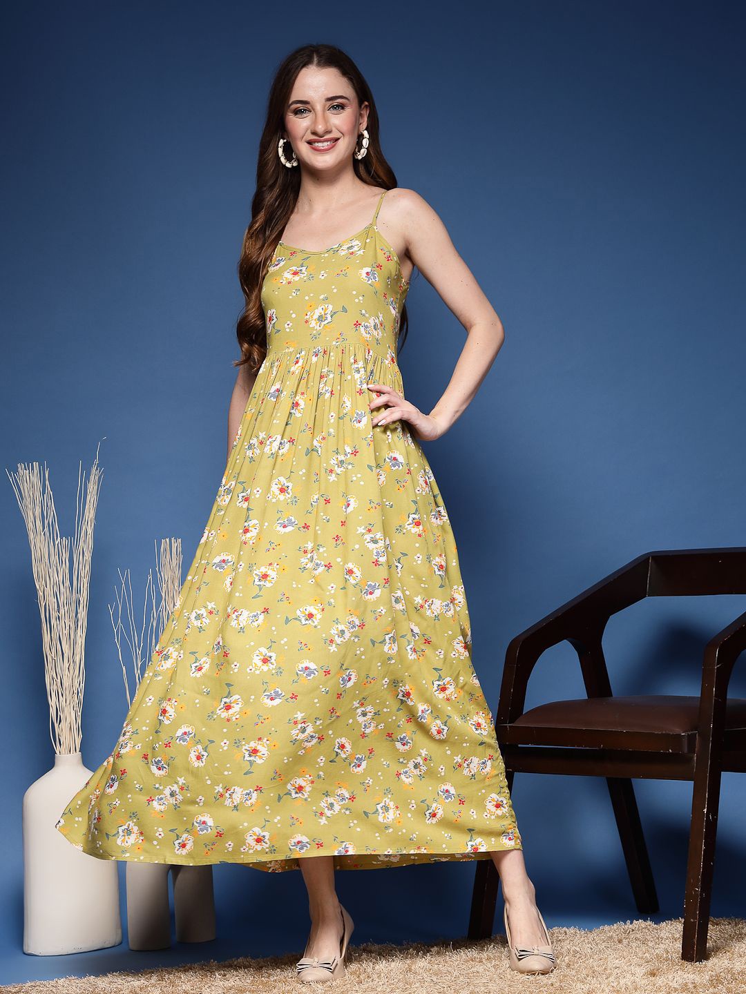 

GLAMALUE Floral Printed Maxi Dress, Green
