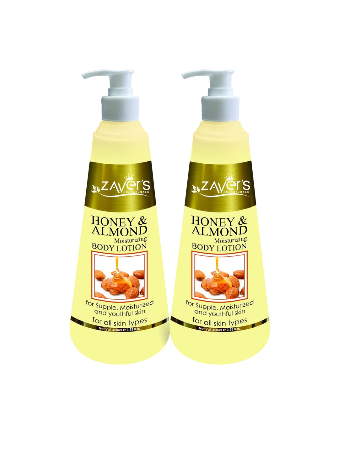Zavers Set Of 2 Honey & Almond Moisturising Body Lotion - 400 ml Each, Cream
