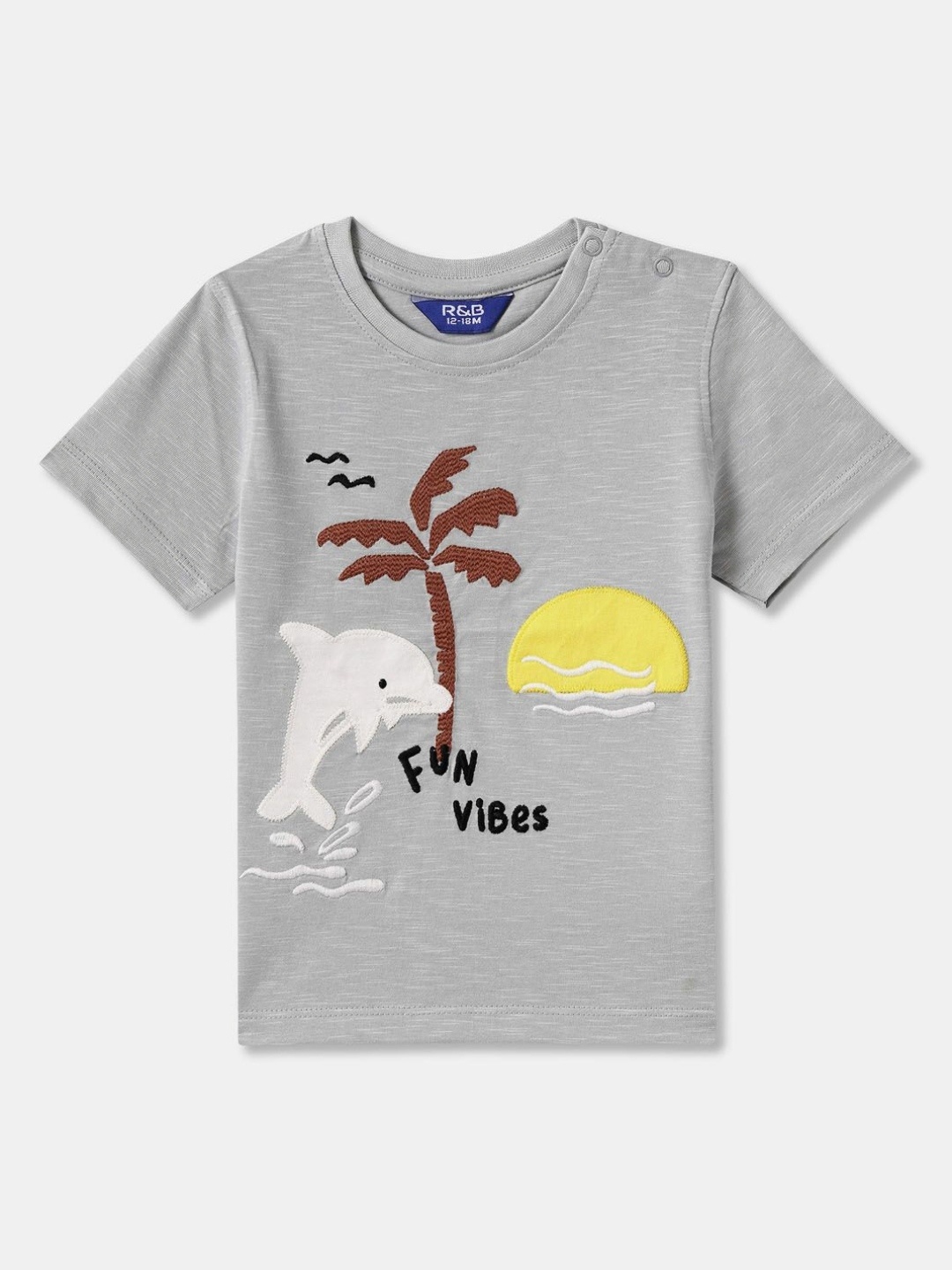 R&B Boys Graphic Printed Round Neck Cotton T-shirt, Grey