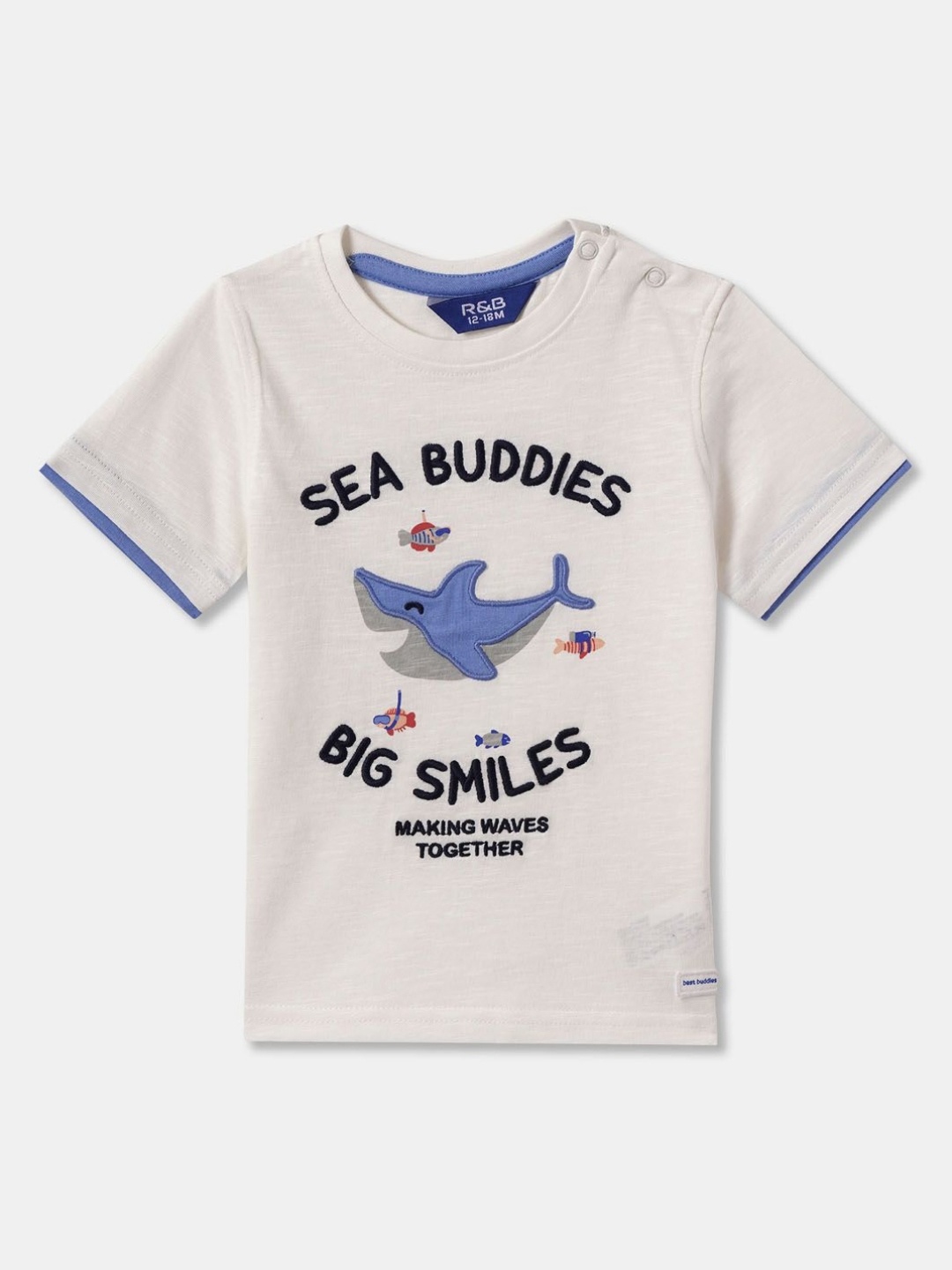 

R&B Boys Typography Printed Round Neck Cotton T-shirt, White