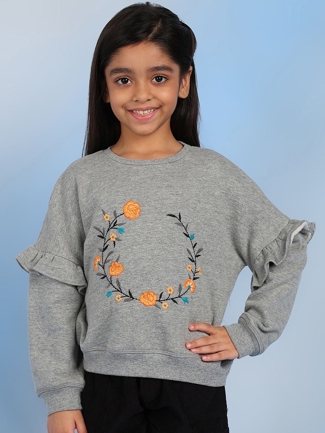 

BAESD Girls Floral Embroidered Sweatshirt, Grey
