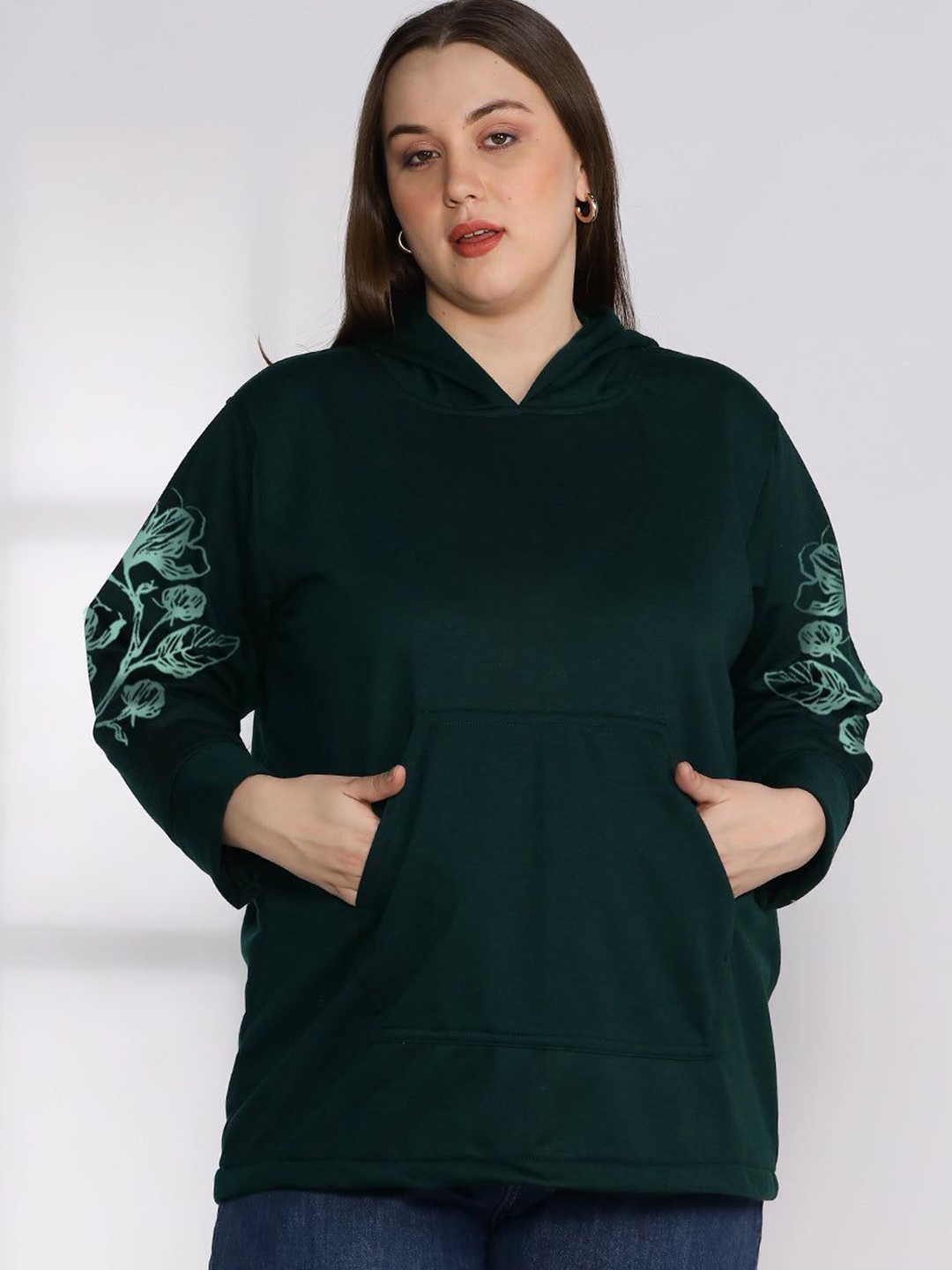LetsDressUp Women Printed Hooded Plus Size Sweatshirt, Green