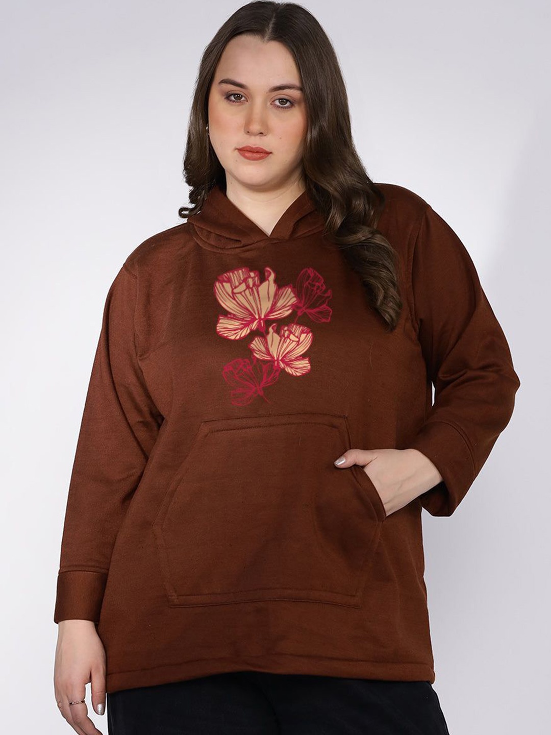 

LetsDressUp Women Printed Hooded Sweatshirt, Coffee brown