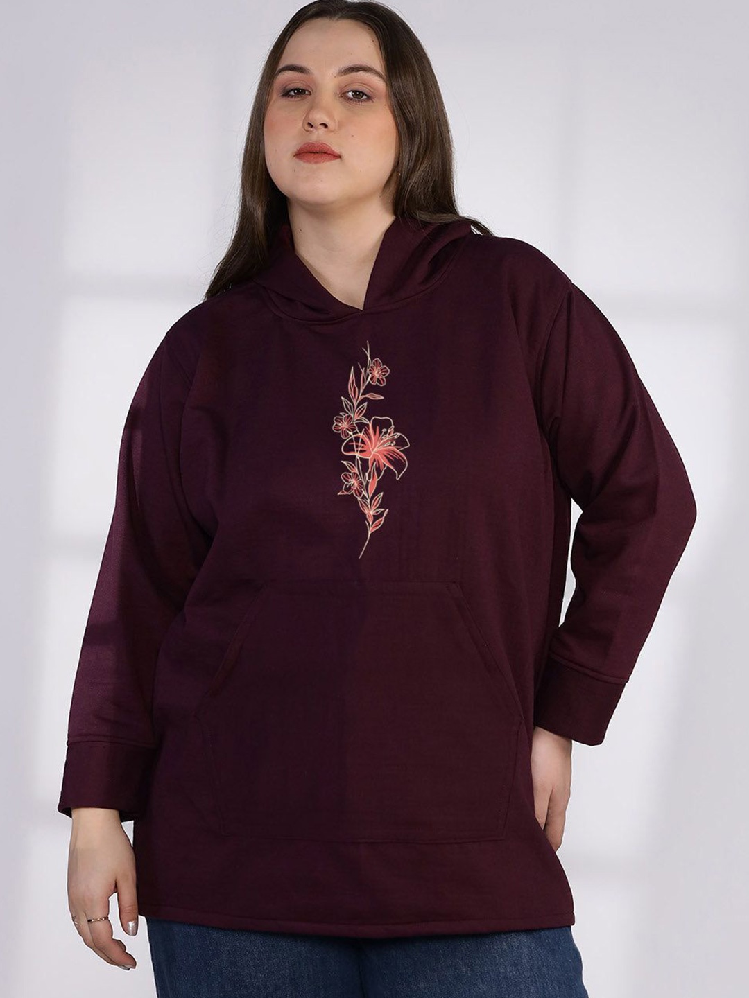 LetsDressUp Women Floral Printed Hooded Sweatshirt, Purple