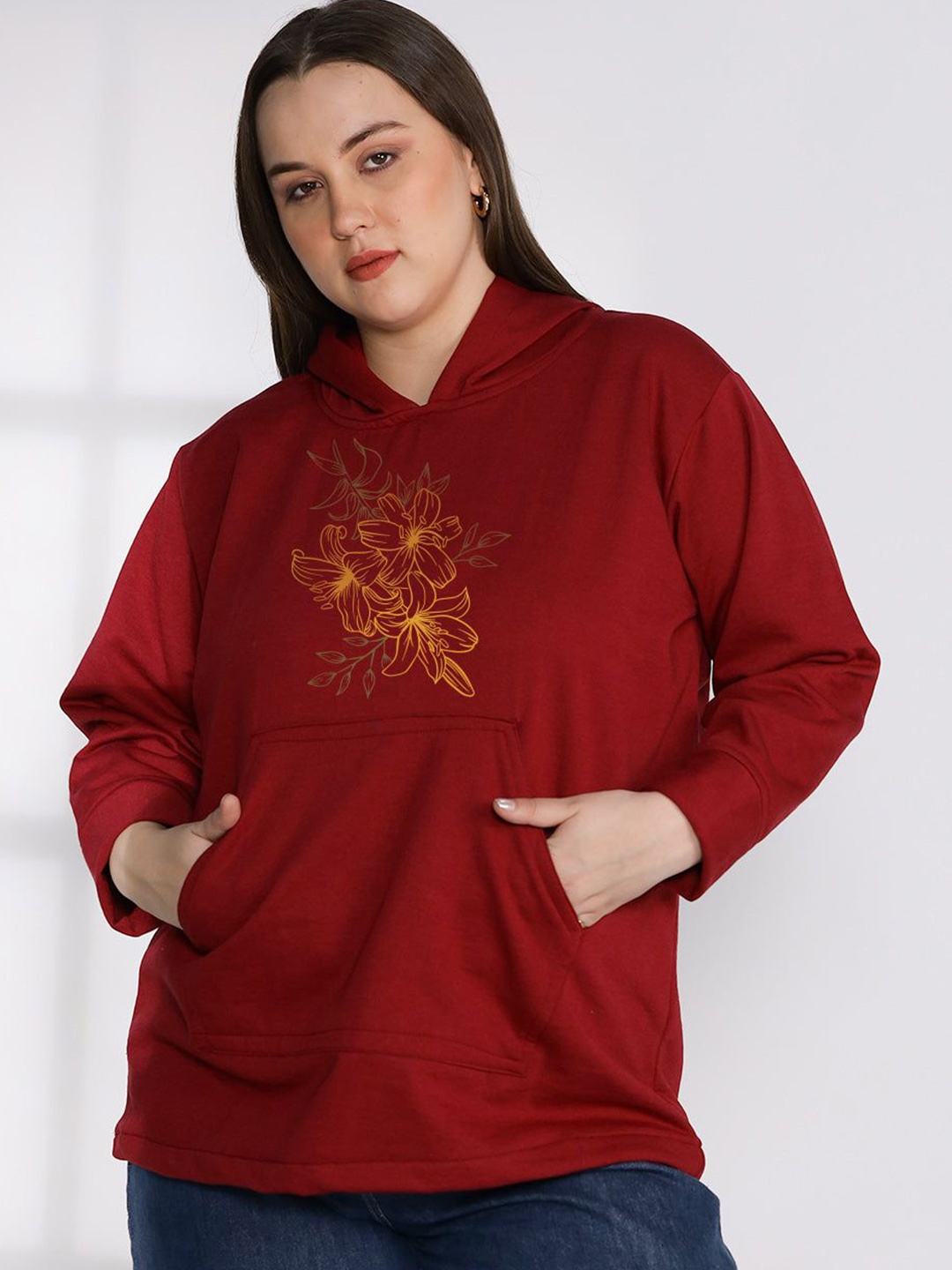 

LetsDressUp Women Printed Hooded Sweatshirt, Maroon