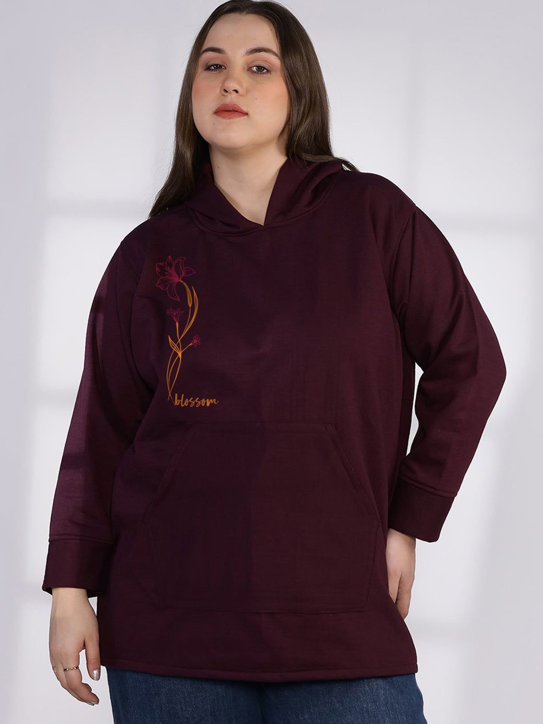 LetsDressUp Women Printed Hooded Plus Size Sweatshirt, Purple