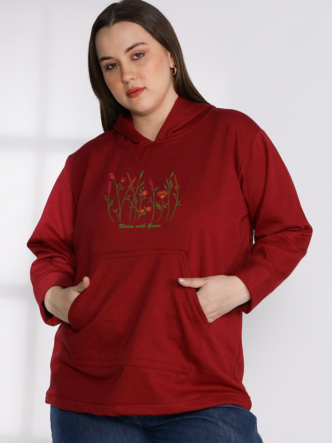 

LetsDressUp Women Printed Hooded Sweatshirt, Maroon