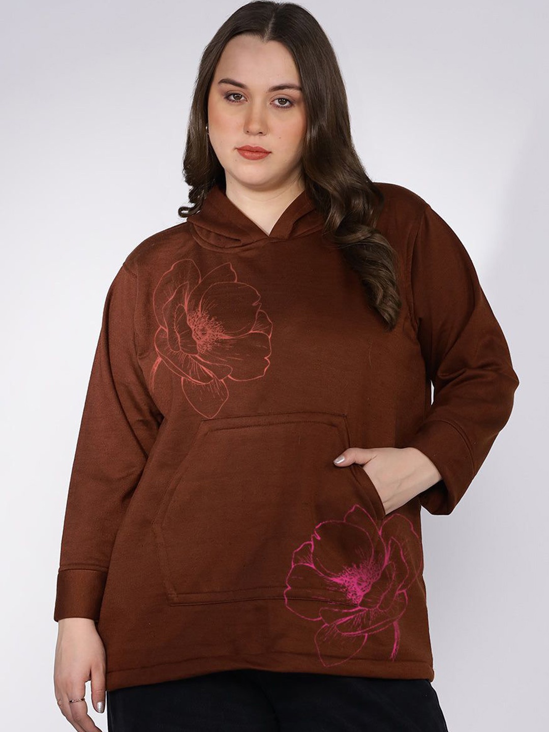 LetsDressUp Women Printed Hooded Sweatshirt, Coffee brown