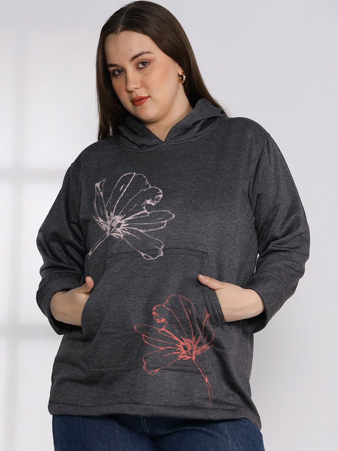 

LetsDressUp Women Plus Size Printed Hooded Pullover Sweatshirt, Grey