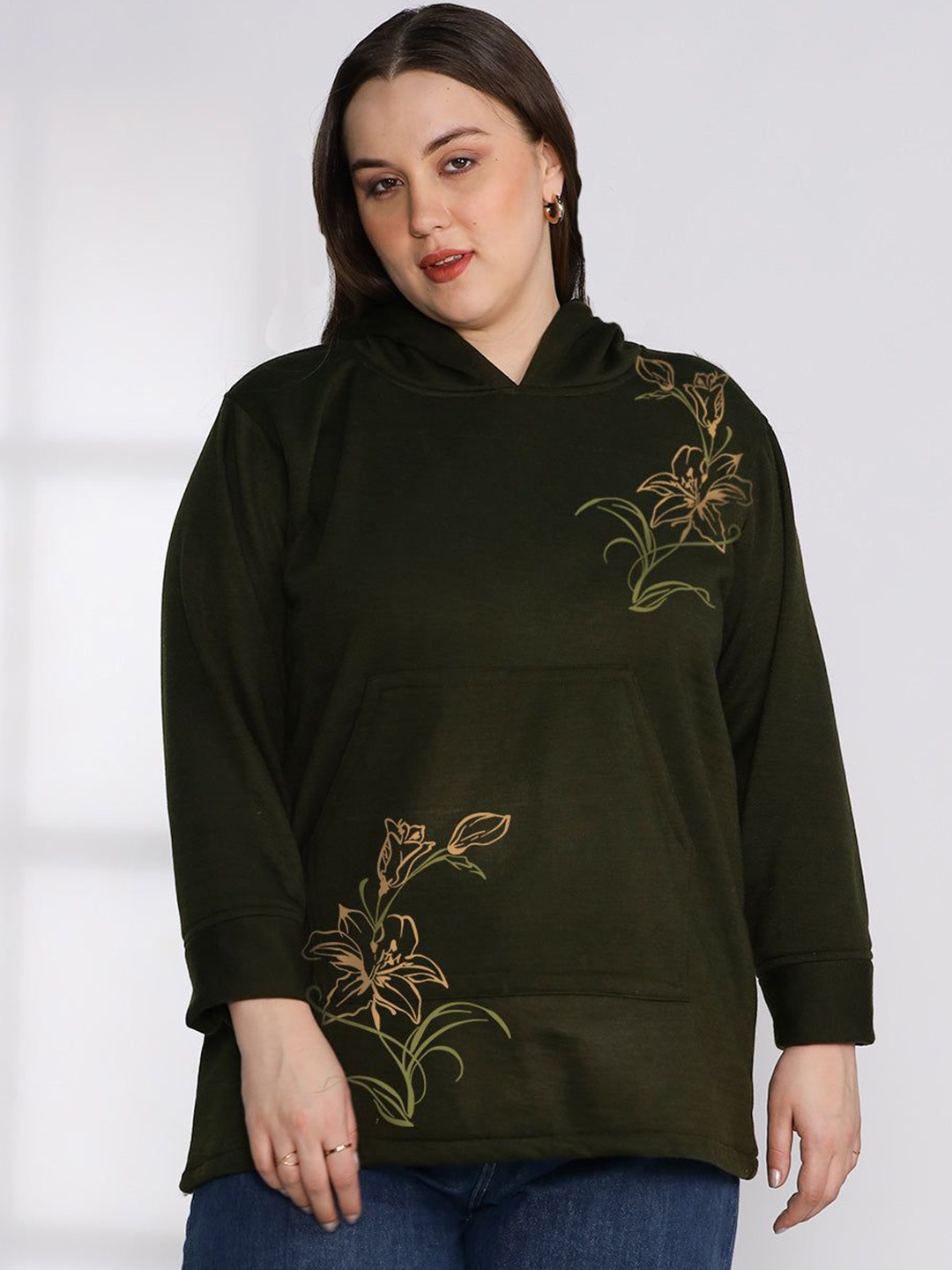 

LetsDressUp Women Printed Hooded Plus Size Sweatshirt, Olive