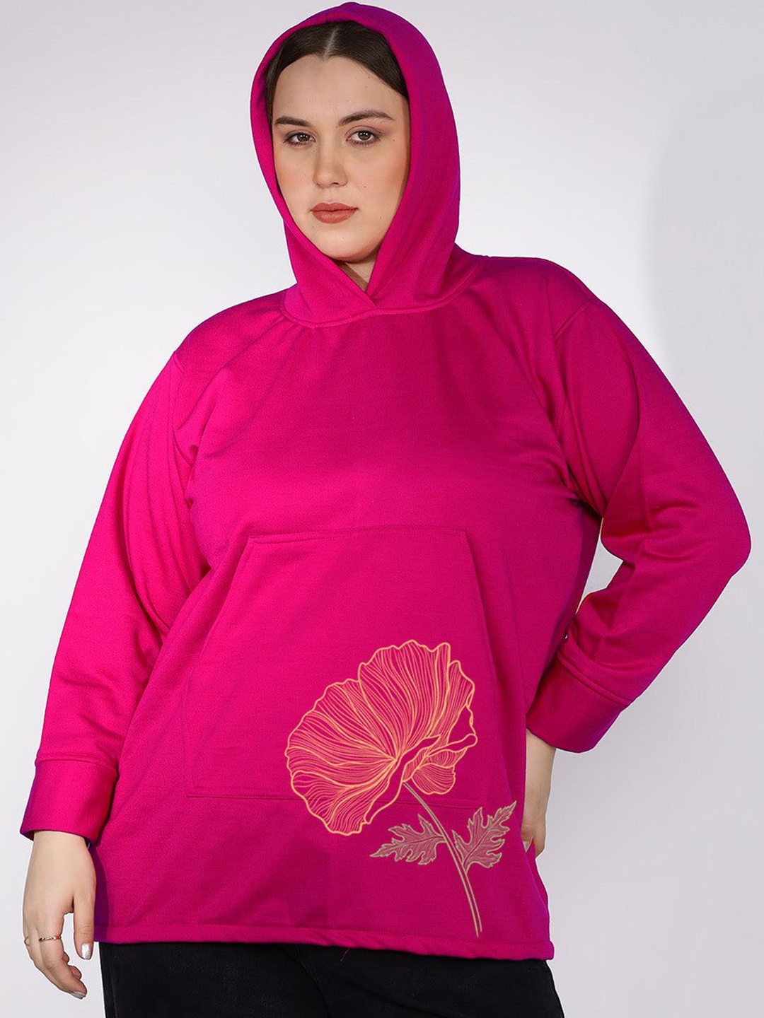 

LetsDressUp Women Printed Hooded Sweatshirt, Magenta