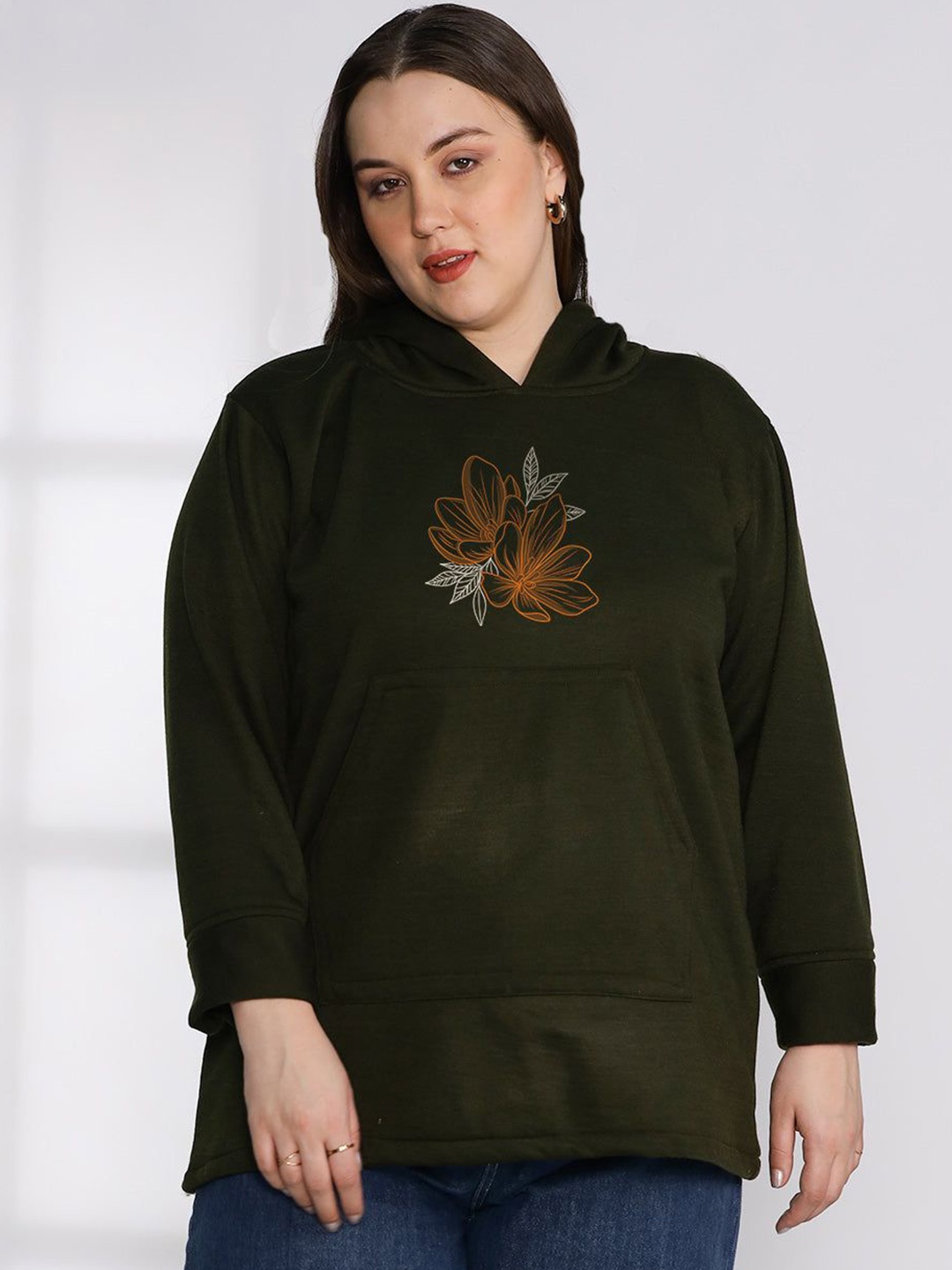 

LetsDressUp Women Printed Hooded Sweatshirt, Olive