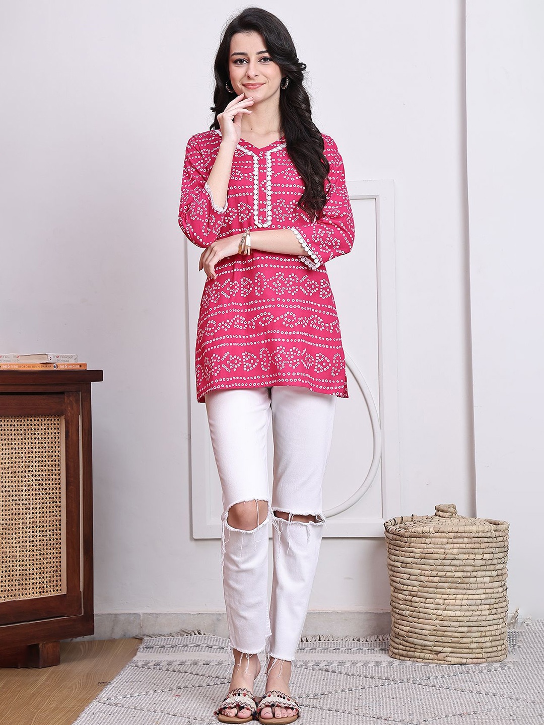 Rajnandini Women Printed Ethnic Tunic, Pink