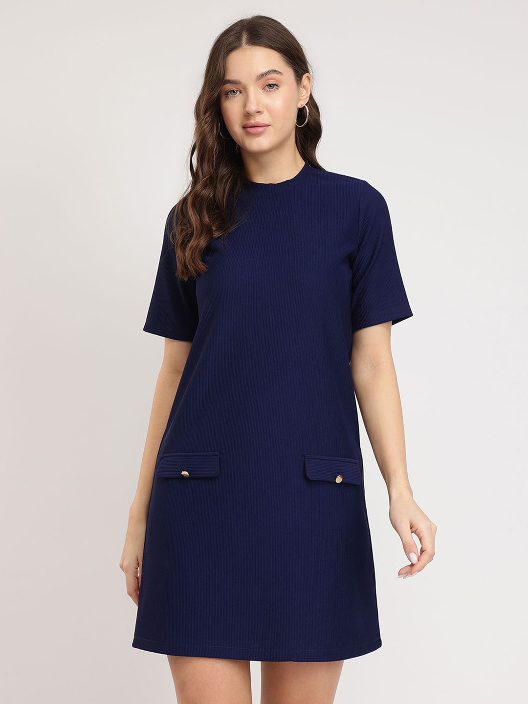 

FableStreet Women Round Neck T-shirt Dress, Navy blue