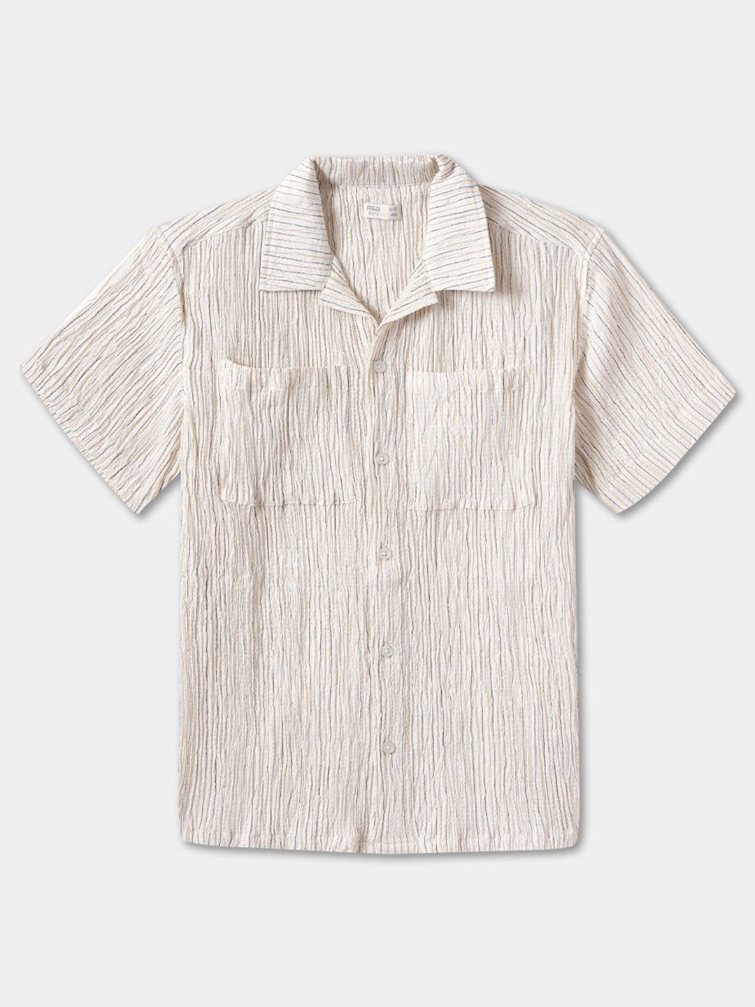 

R&B Boys Spread Collar Solid Cotton Casual Shirt, Beige