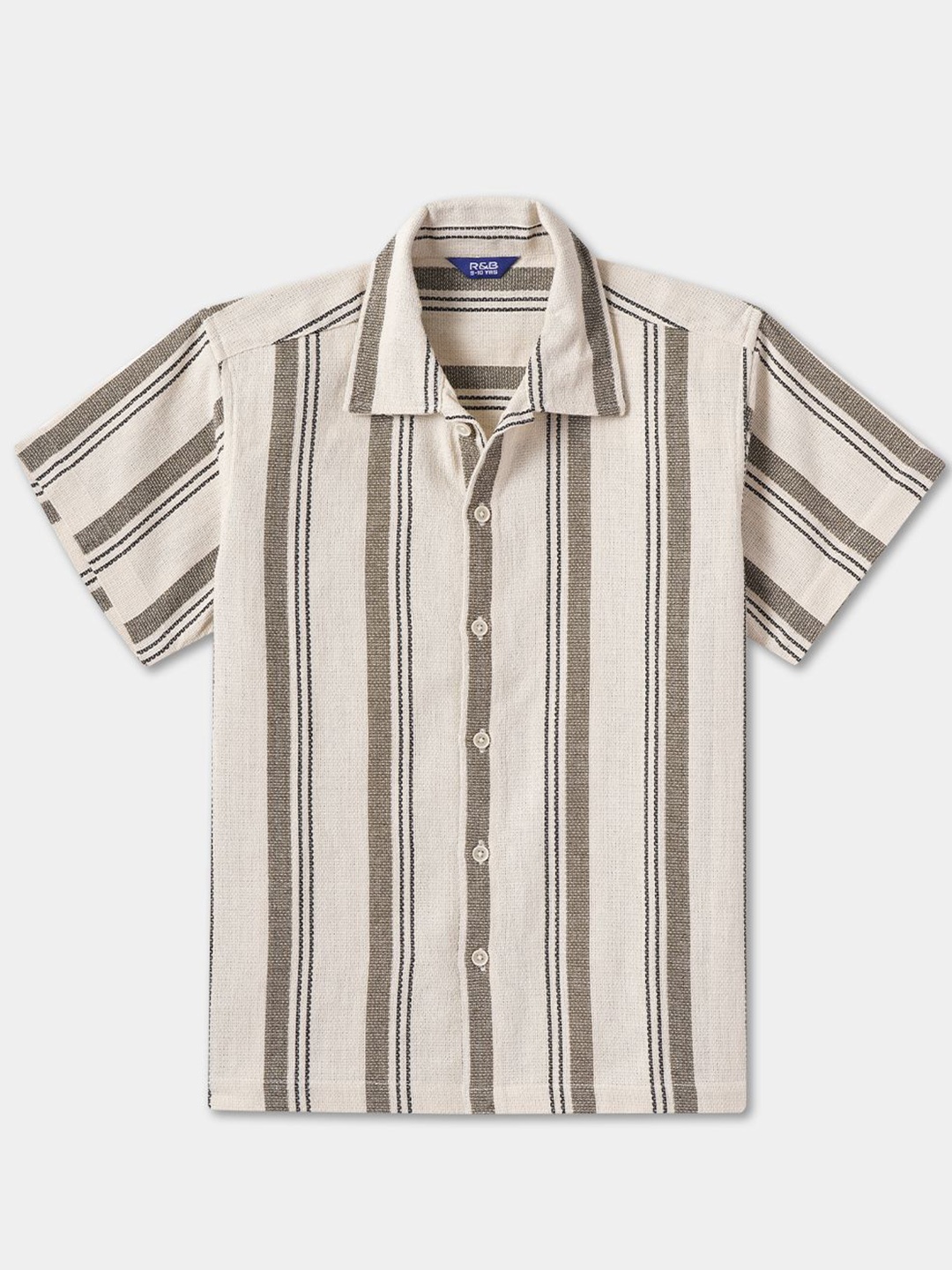 

R&B Boys Spread Collar Vertical Striped Cotton Casual Shirt, Beige