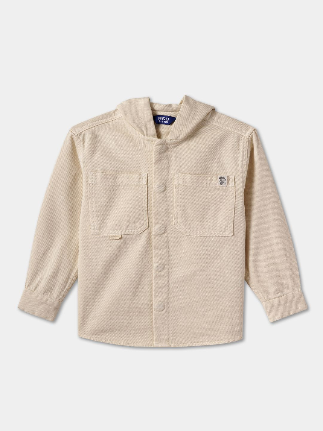 

R&B Boys Hooded Solid Cotton Casual Shirt, Beige
