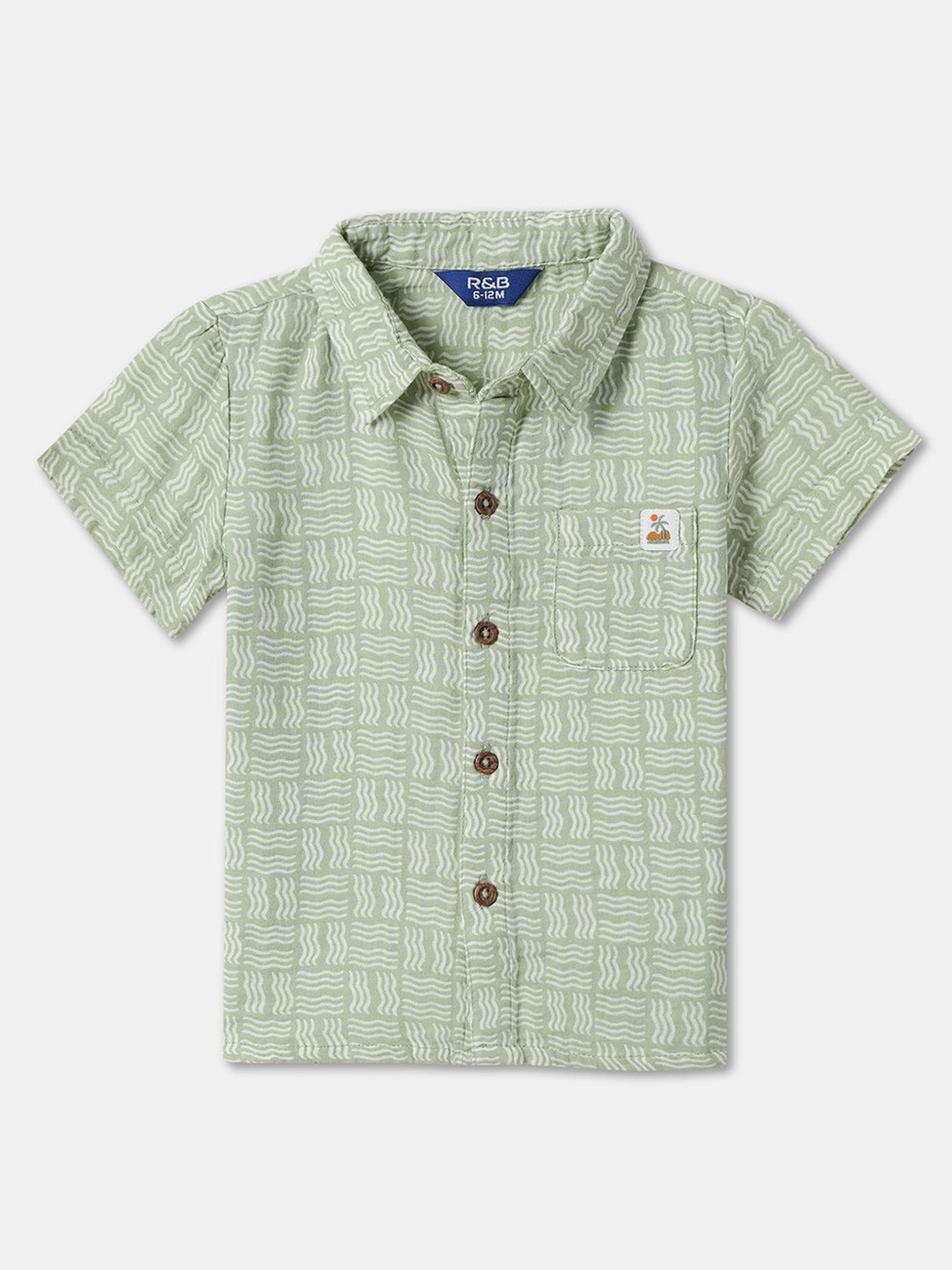 R&B Boys Spread Collar Abstract Printed Cotton Casual Shirt, Green