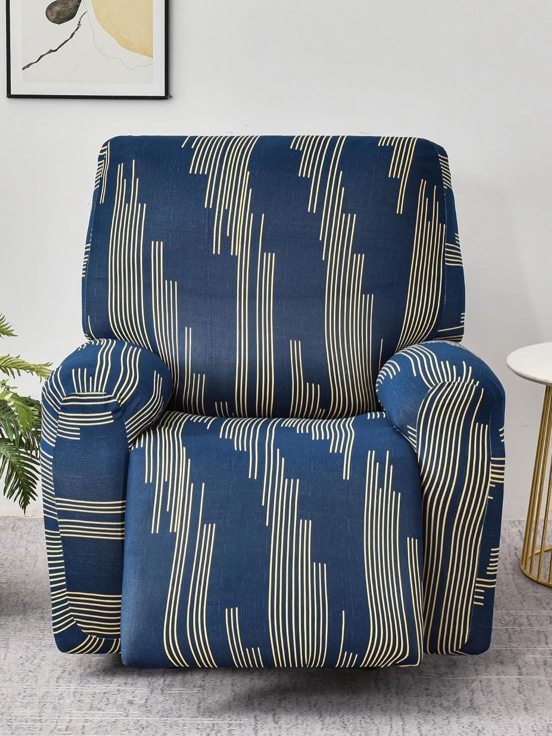 

HOUSE OF QUIRK Blue & Yellow Printed Anti-Slip Fitted Sofa Cover With Arms